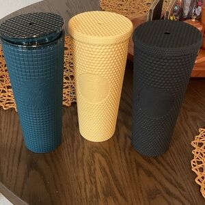 Starbucks Trio of Textured Tumblers in Teal, Yellow, and Black